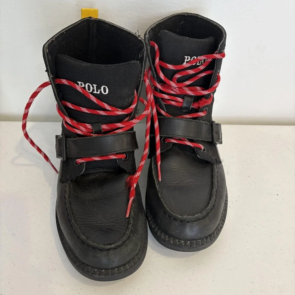 Polo Ralph Lauren Ranger II Boots Boys Size 5 Leather Textile Casual Red Laces‎
